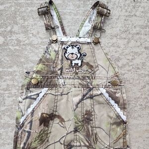 Lil Joey Kritters Wild One Realtree Camo Lace Trim Toddler Girl‎ Overalls, 2T